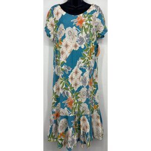 Nani Hawaii Women Aloha Hawaiian Dress Size Meidum M Blue Tea Garden Ruffle New